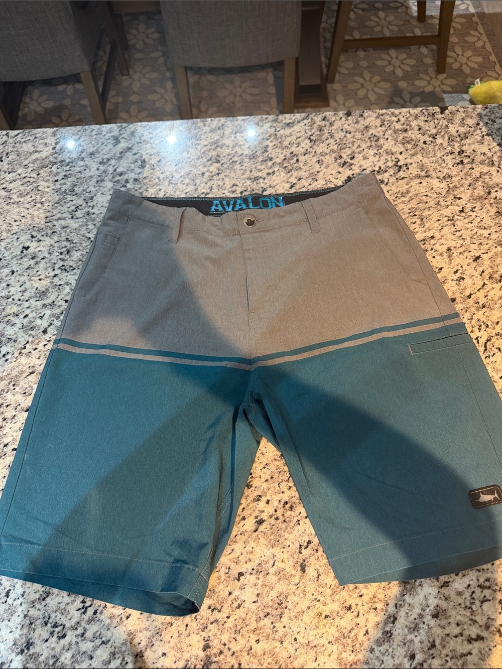 Pelagic Two-Tone Gray and Teal Men’s Flat Front Shorts
